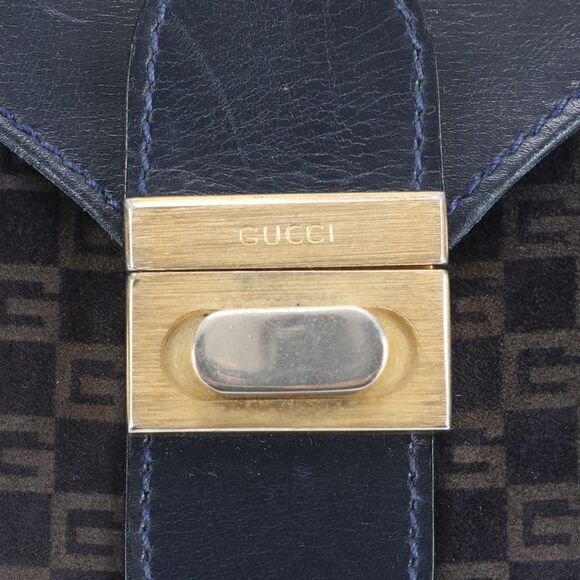 Old Gucci Leather Second Bag Clutch Pouch Commuter Business Navy Gold Hardware - Picture 11 of 11